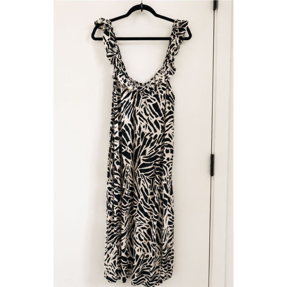 H&M Zebra Print Ruffle Strap Midi Dress Size Large